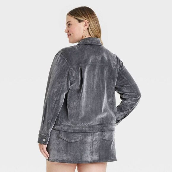 Universal Thread - Women's Holiday Flocked Denim Jacket - Universal T Gray - Picture 2 of 3
